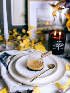 my favorite season 🍂 

to make the pumpkin spice iced latte that 
I already think about the night before-

Pumpkin Spice Syrup 🎃

• 1 cup brown sugar
• 1/2 cup maple syrup or honey 
• 1 cup pumpkin purée
• 2 cups water 
• 1/2-1 tbsp pumpkin pie spice
• 4 cinnamon sticks 
• Pinch of salt

Instructions:
1. Combine all ingredients in medium saucepan.
2. Simmer on low heat for 10 minutes.
4. Pour into your favorite jars or containers.
Refrigerate in an airtight container for up to 2 weeks.

Pumpkin spice iced latté
• pour a double shot espresso + pinch salt over ice 
• add pumpkin spice syrup + maple syrup to taste 
• add a splash cream + fill glass with milk